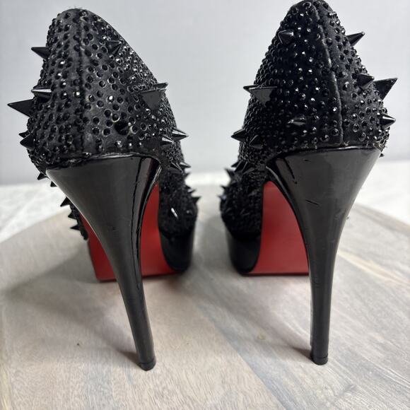 Black Platform Peep Toe Heels – Studded Spike Stiletto Pumps, Gothic 8 - Picture 4 of 12